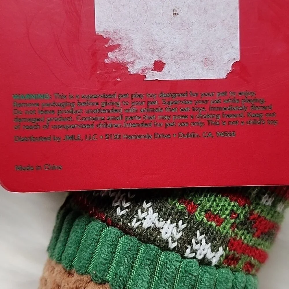 Christmas Plush Squeeker Dog Toy Brown Dog With Red & Green Sweater & Beanie New